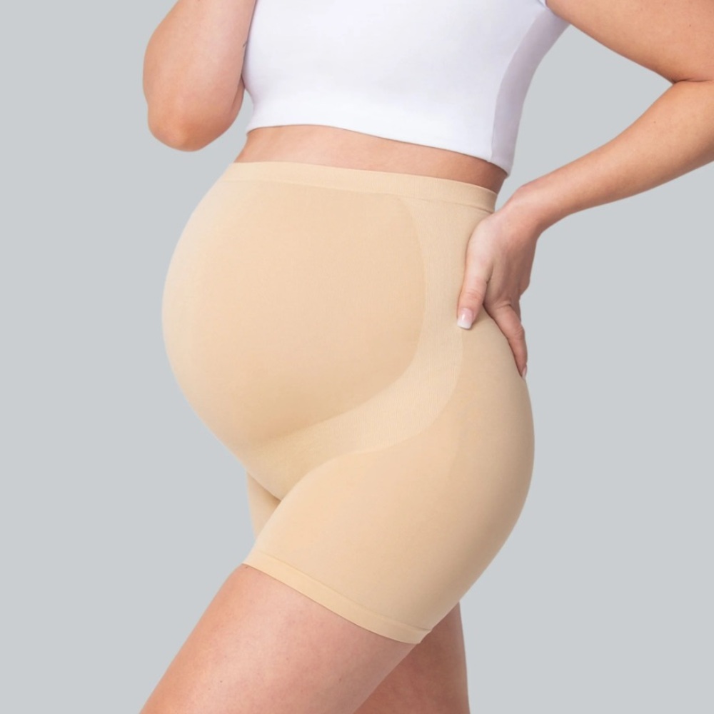 Nude maternity over-the-belly high rise supportive compression shorts one size
